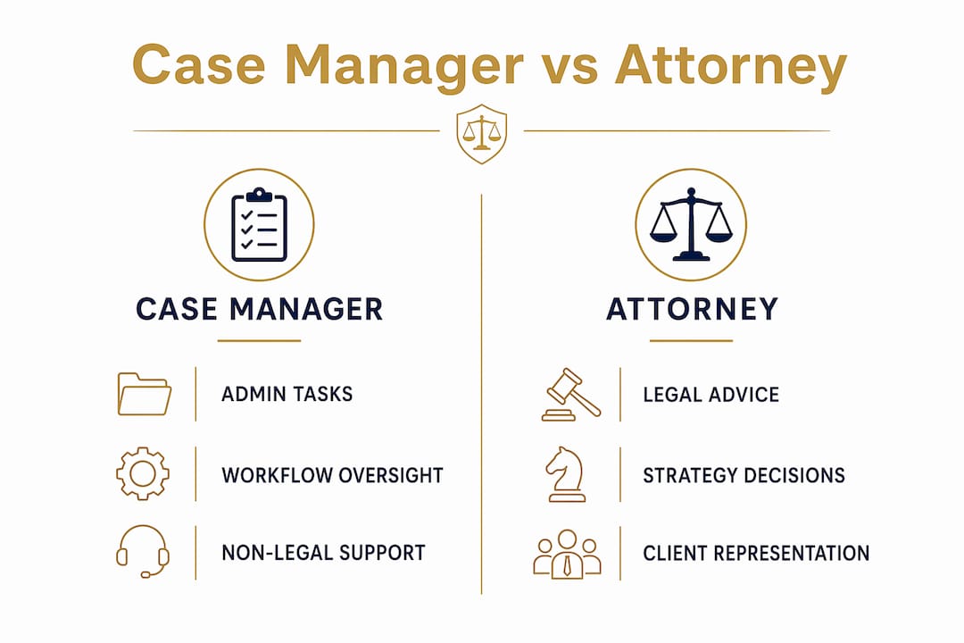 Infographic comparing case manager and attorney roles