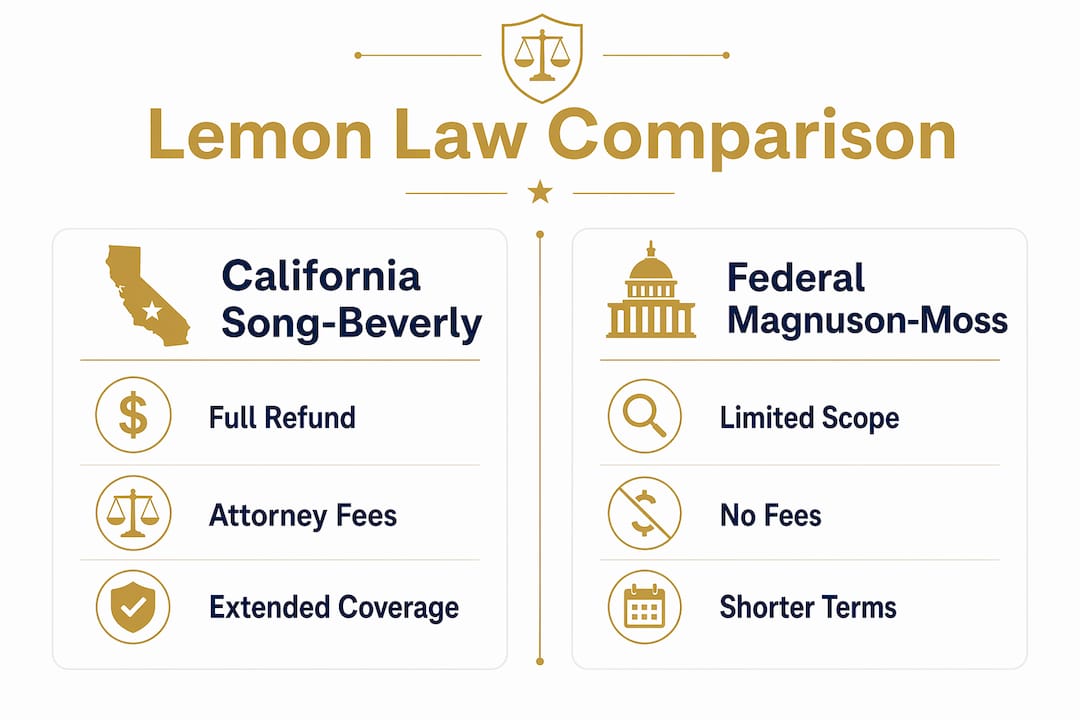 Infographic comparing California and federal lemon laws