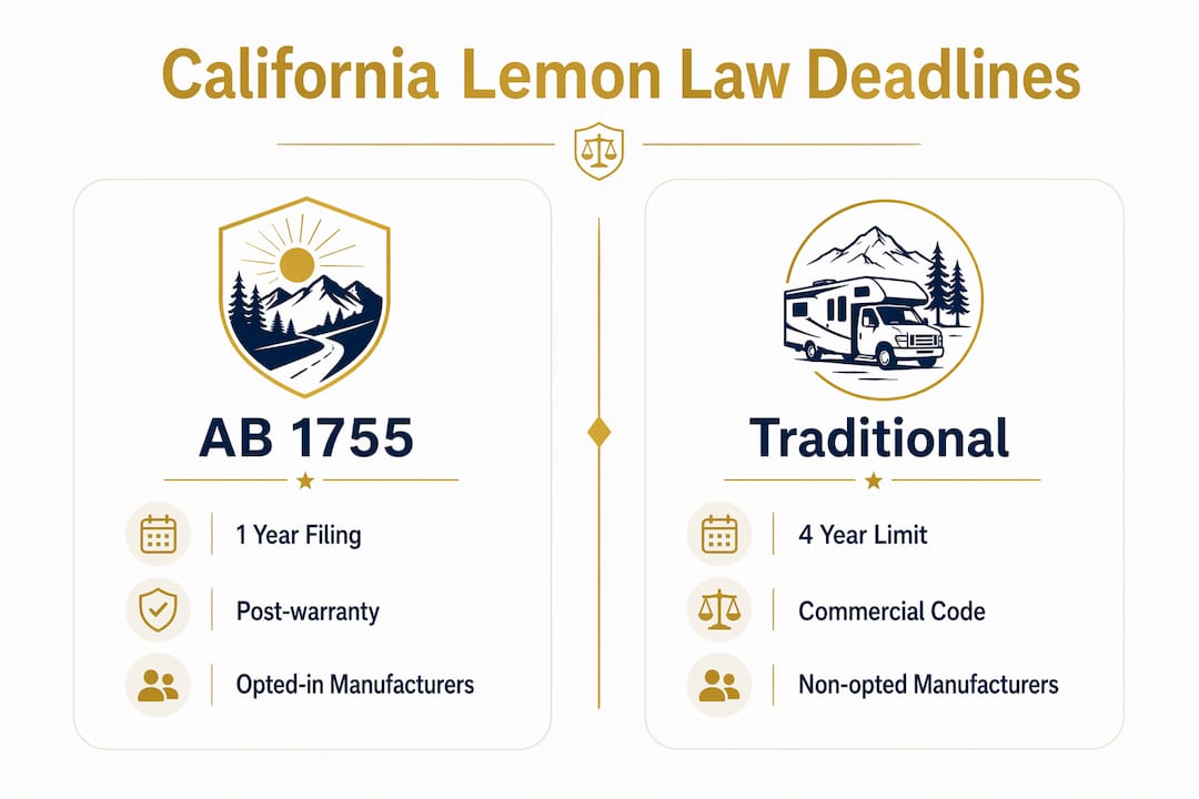 Infographic comparing California lemon law deadlines