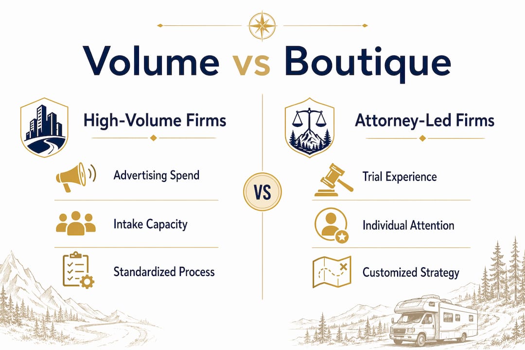 Infographic comparing lemon law firm types and budgets