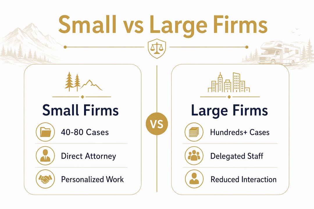 Infographic comparing small and large lemon law firms