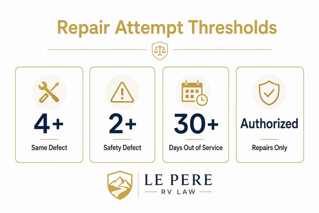 Infographic illustrating lemon law repair attempt thresholds