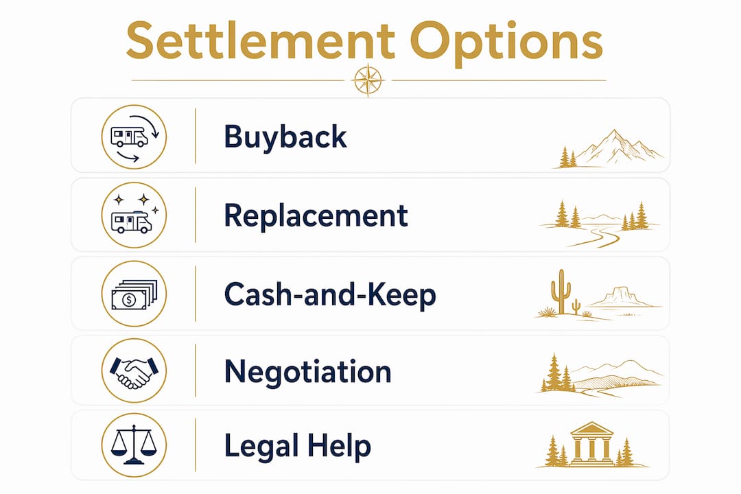 Infographic showing California lemon law settlement options