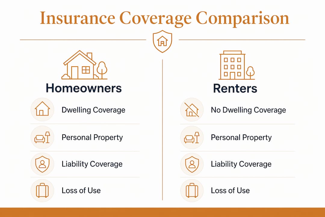 Infographic comparing renters and homeowners insurance coverage