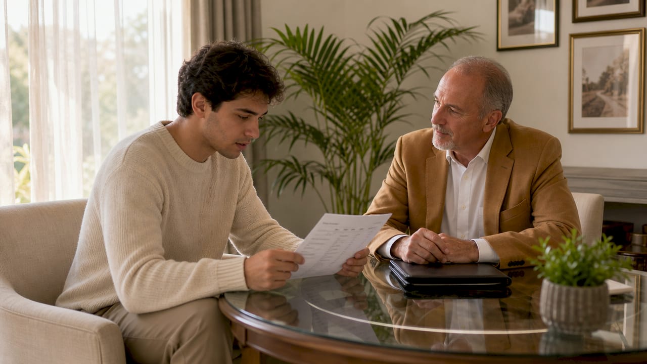 Funeral planner explaining fees to client