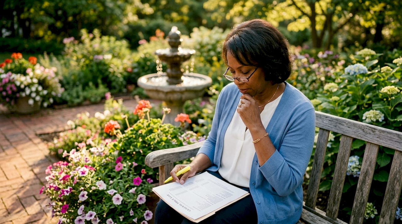 Woman reviewing funeral price list at home