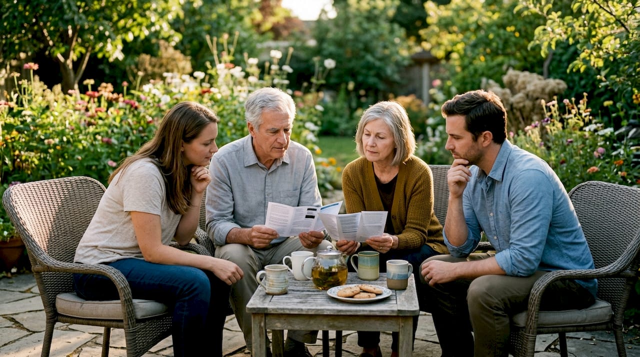 Family discussing cremation and burial options