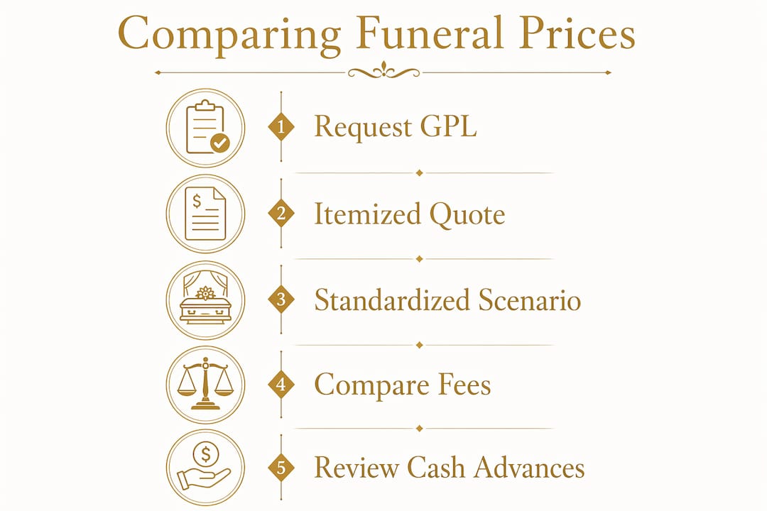 Infographic outlining steps to compare funeral home prices