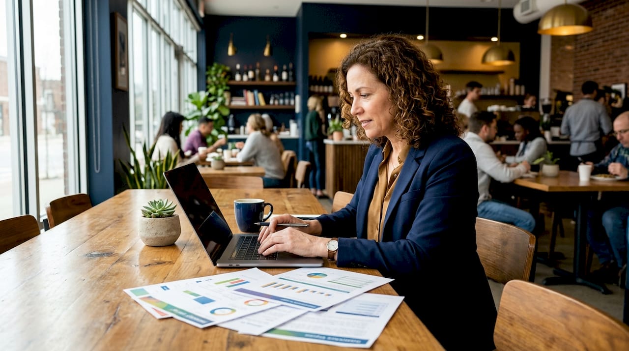 Insurance agent reviewing premiums at desk
