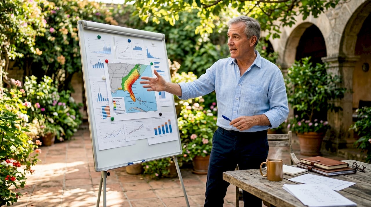 Actuary explaining hurricane data visuals