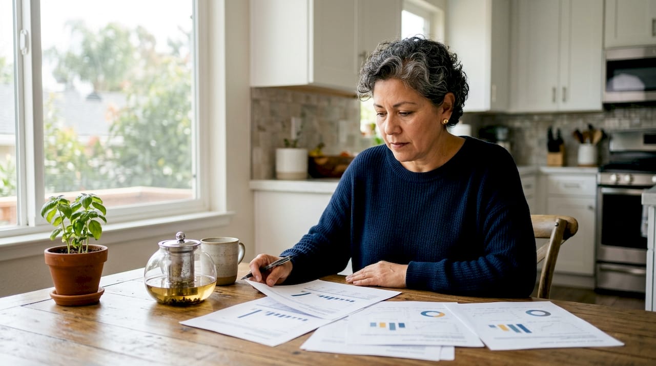 Homeowner reviewing solar energy report at kitchen table