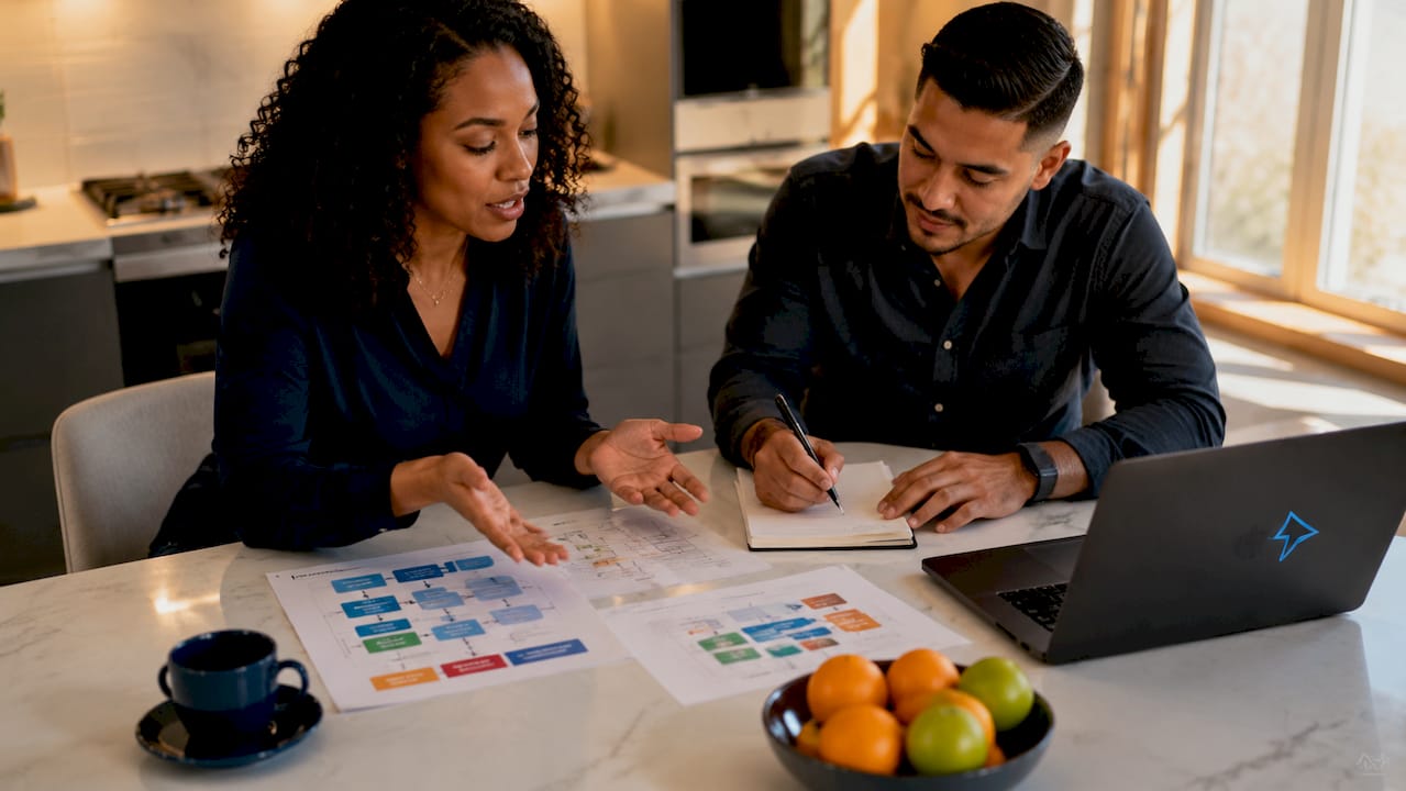 Two marketers discussing integrated data and UTM tagging