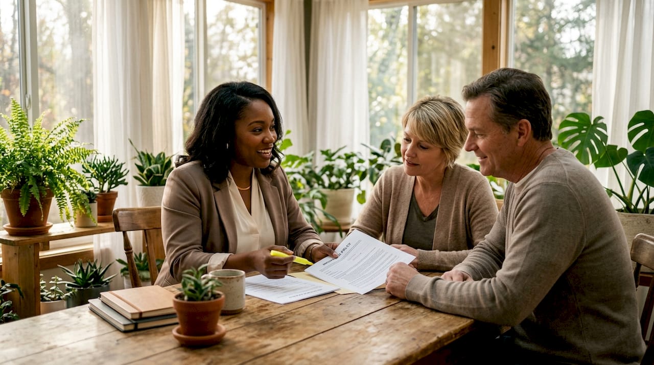 Insurance agent explaining coverage to couple