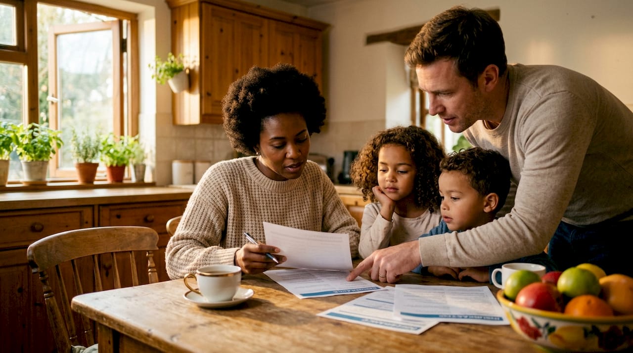 Family reviewing insurance documents together