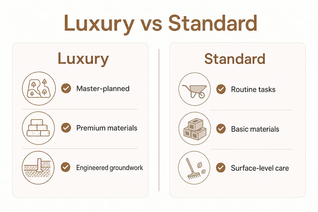 Infographic comparing luxury and standard landscaping features