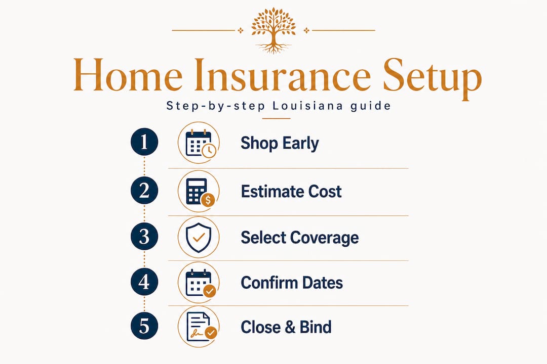 Infographic illustrating home insurance setup steps