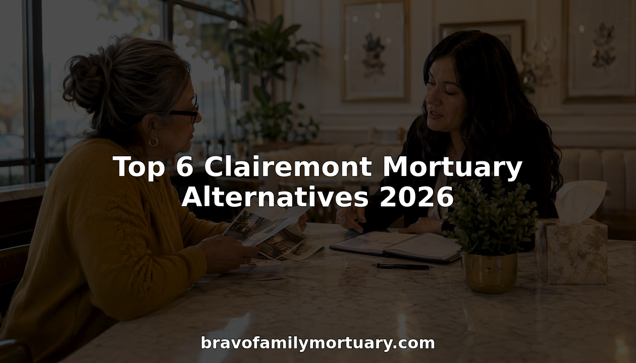 Funeral director consulting woman with brochures at desk