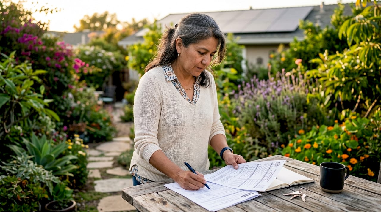 Homeowner reviewing solar installation permit documents