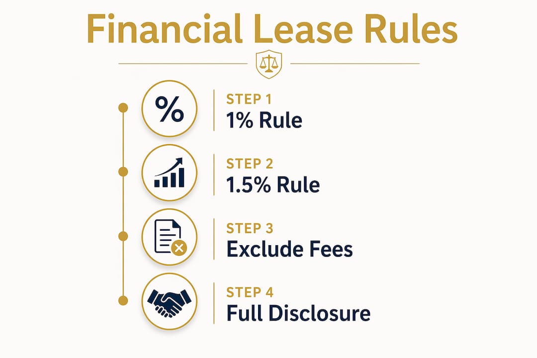 Infographic illustrating financial rules for pre-owned car leases