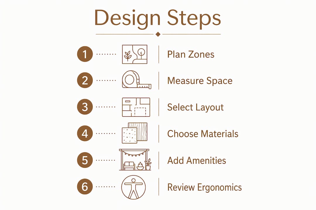 Infographic showing steps to design outdoor kitchen layout