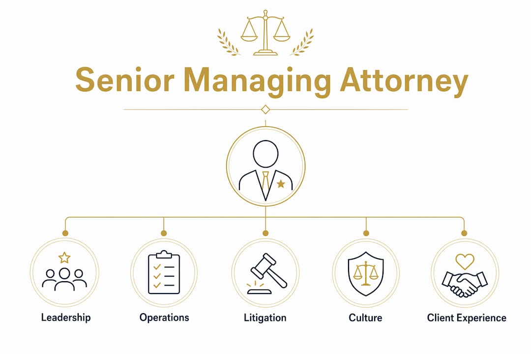 Infographic illustrating senior managing attorney roles hierarchy