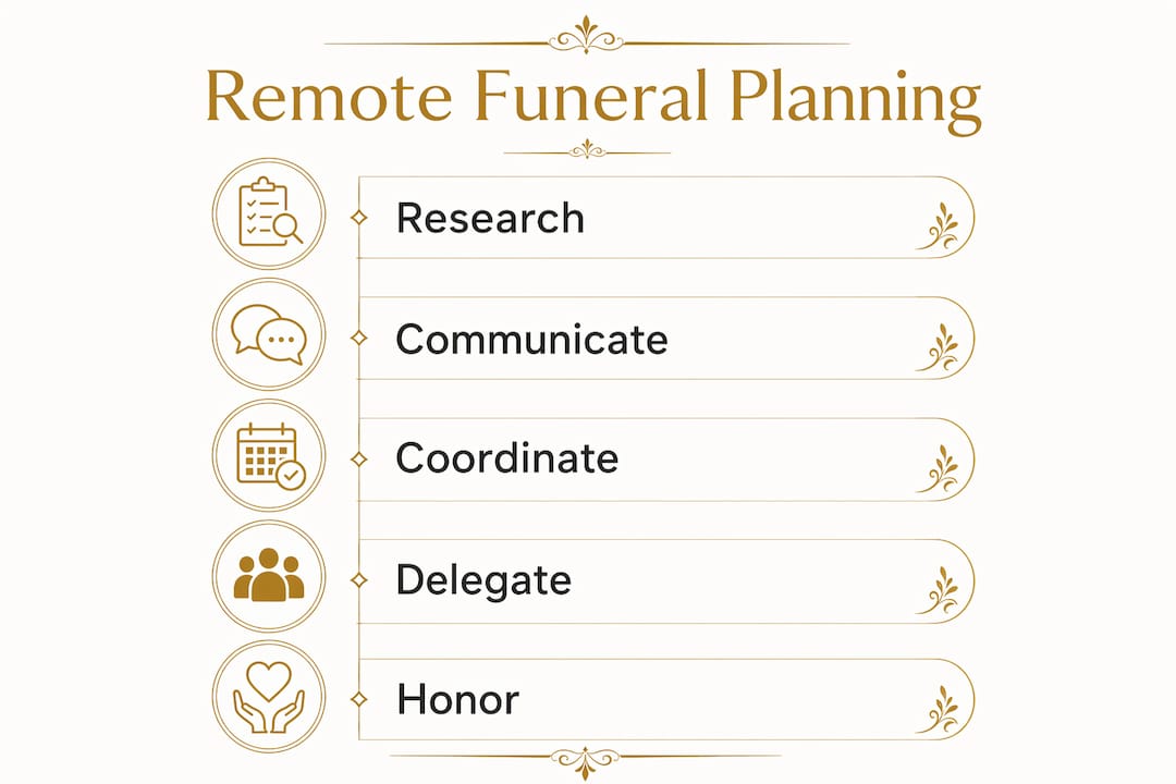 Infographic showing remote funeral planning steps