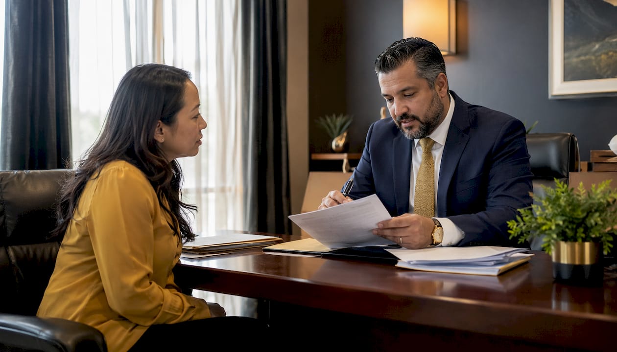Lemon law attorney consulting client on case