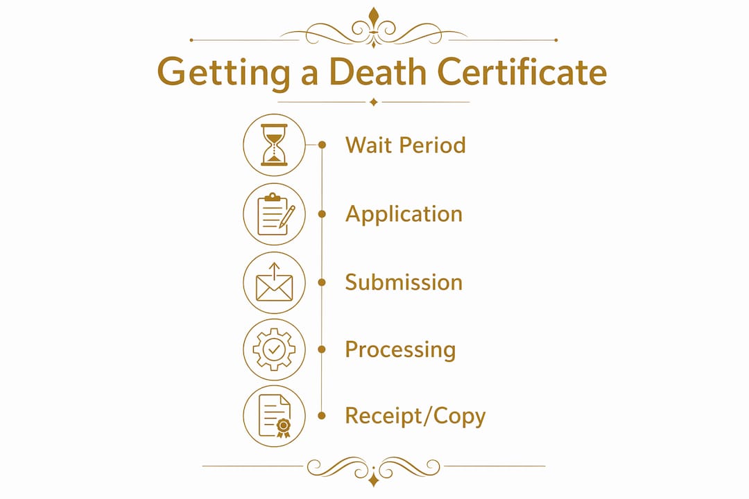 Infographic showing steps to get death certificate