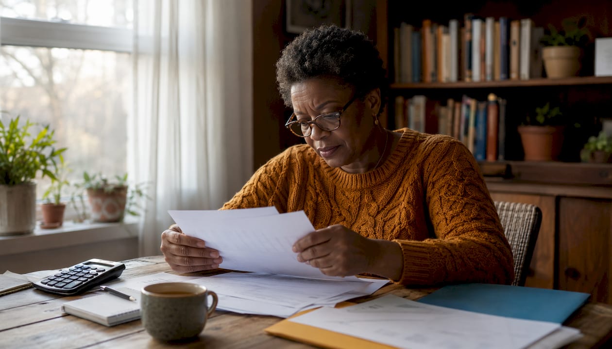 Woman reviewing home insurance paperwork