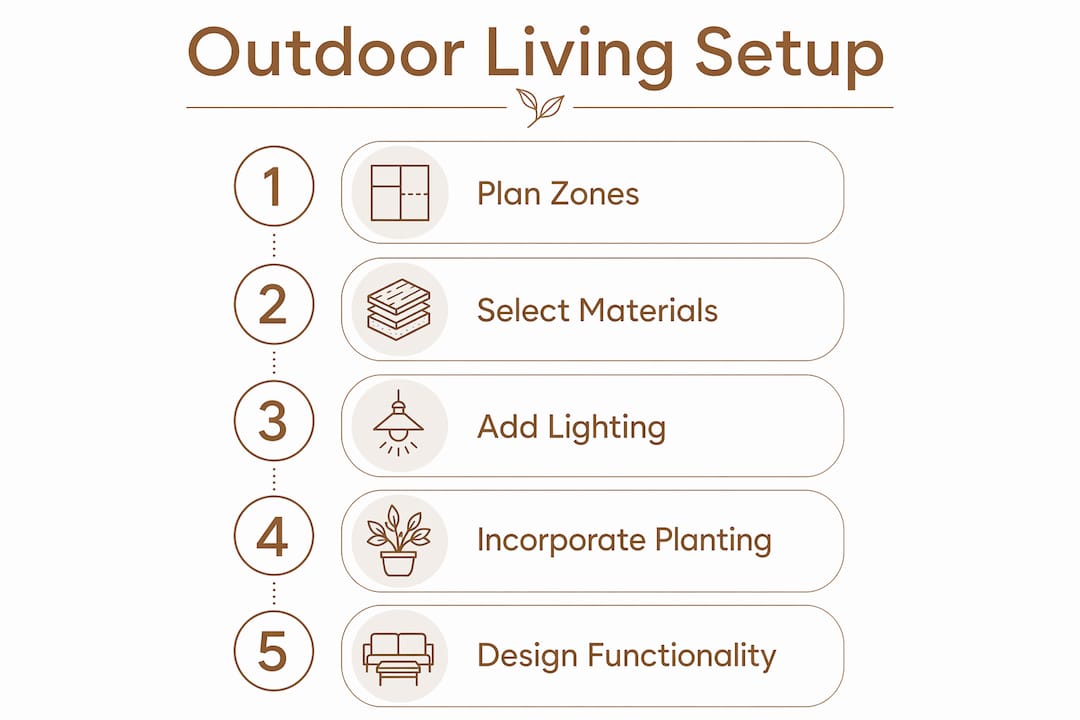 Infographic showing steps to create outdoor living environment