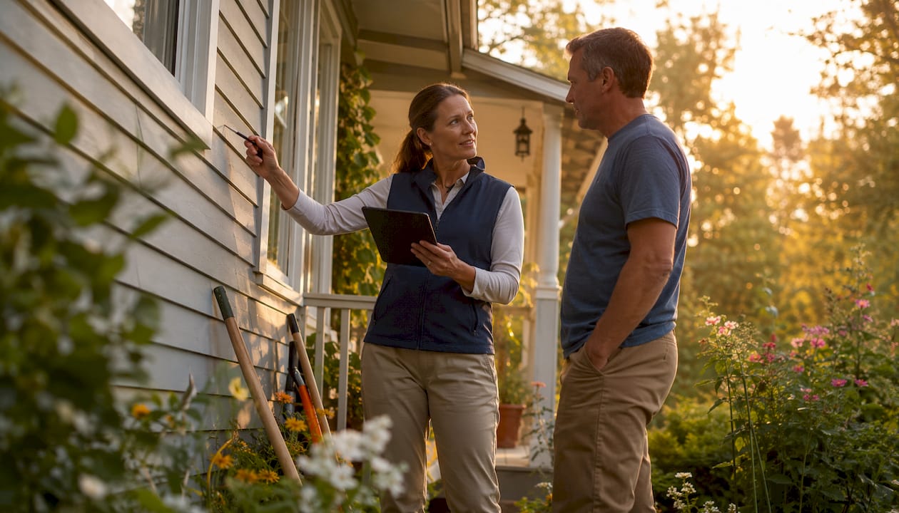 Home inspector discussing findings with homeowner