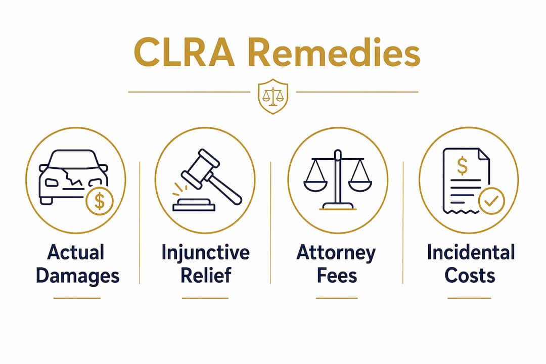 Infographic showing key CLRA remedies for vehicle owners