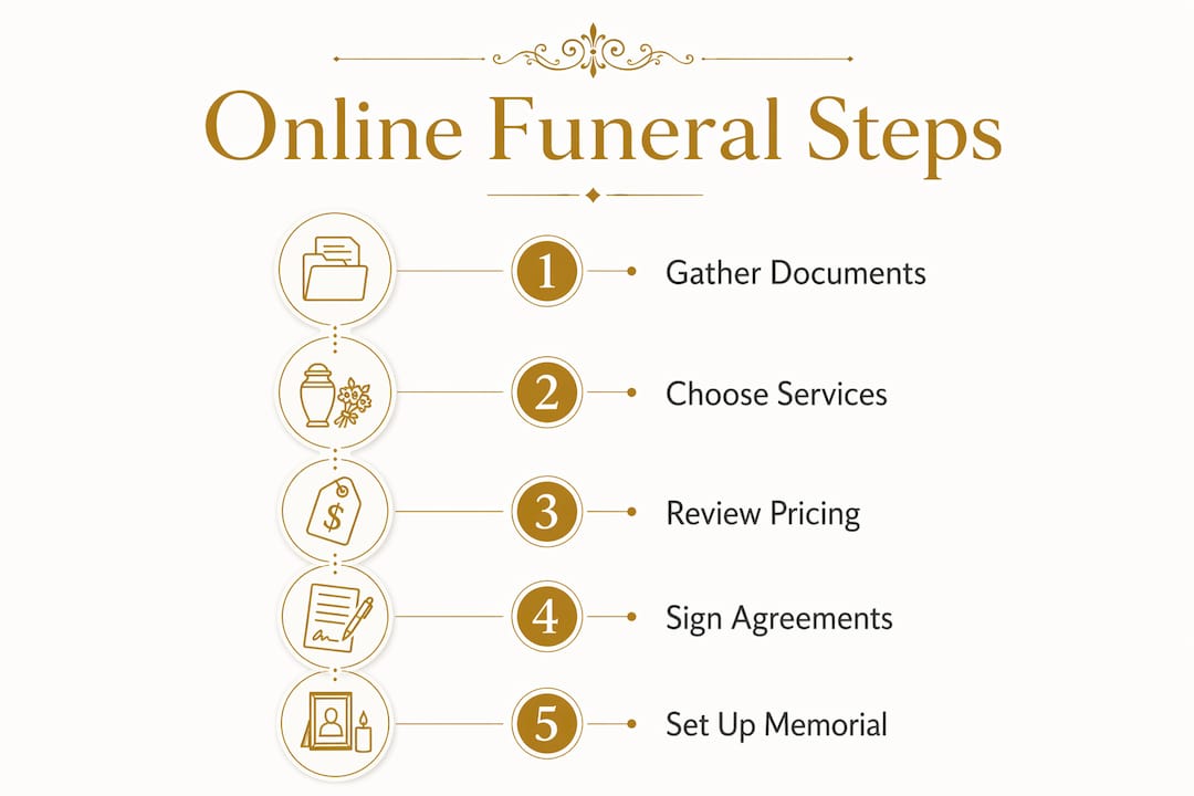 Infographic outlining funeral arrangement steps online