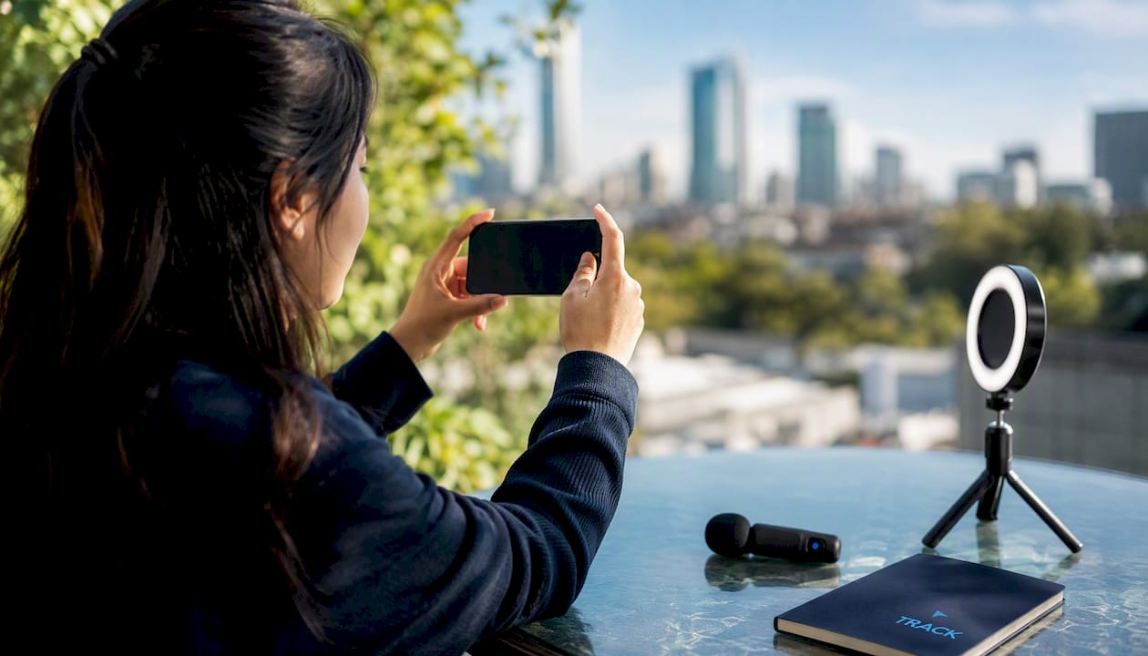 Hands recording paid social video outdoors