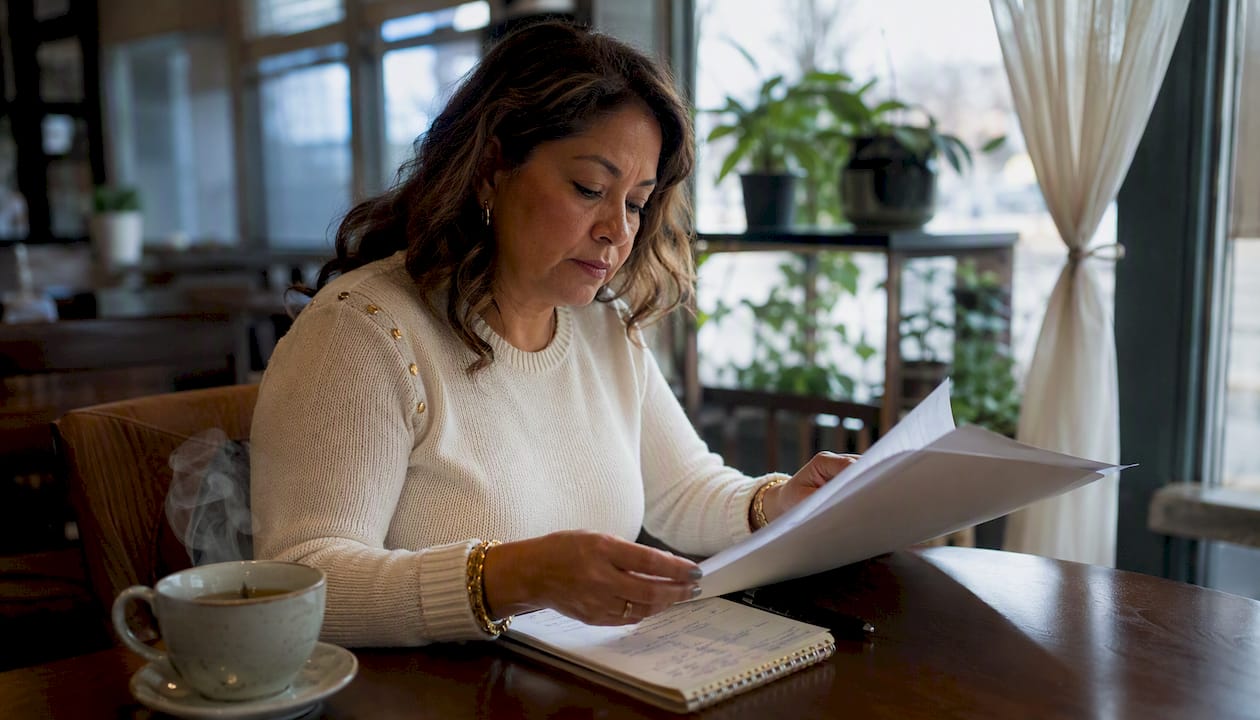 Hospice social worker reviewing funeral planning documents