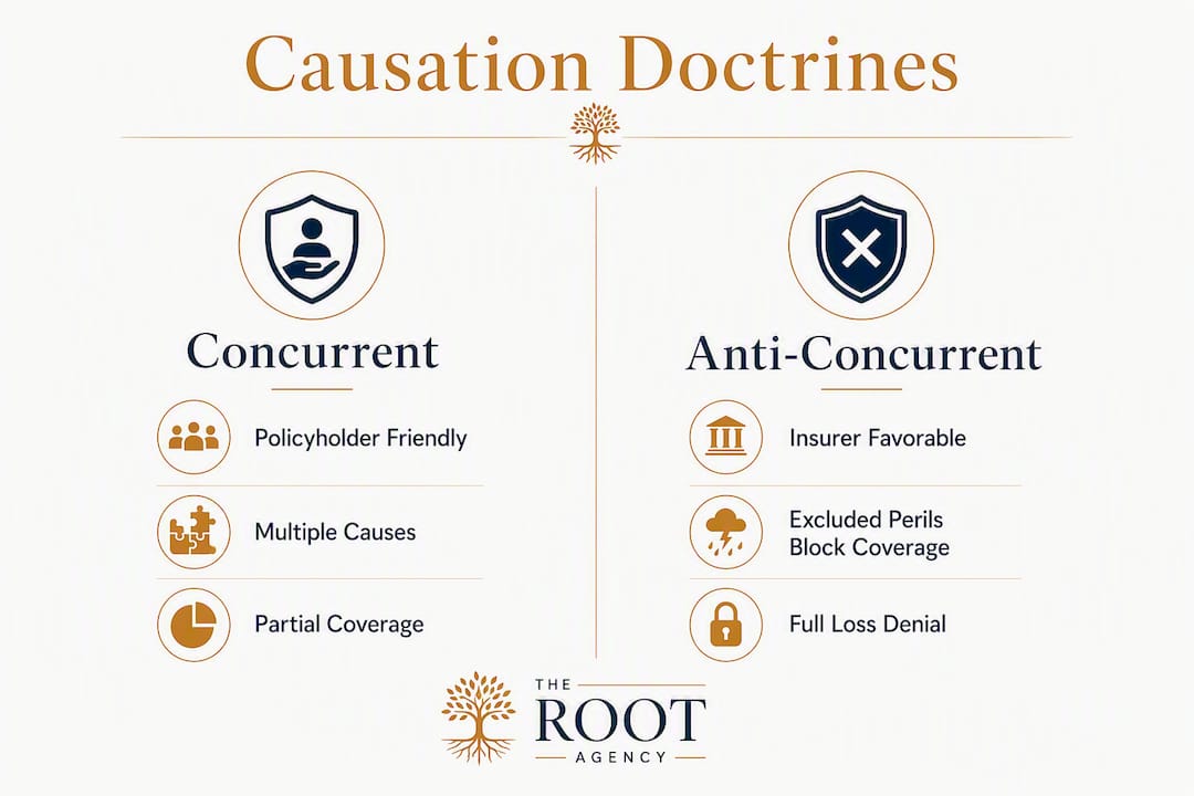 Infographic comparing concurrent versus anti-concurrent causation clauses