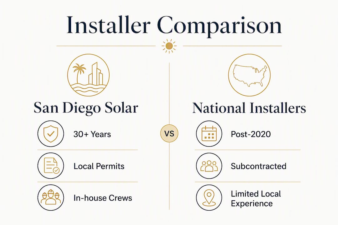 Infographic comparing San Diego Solar and national installers