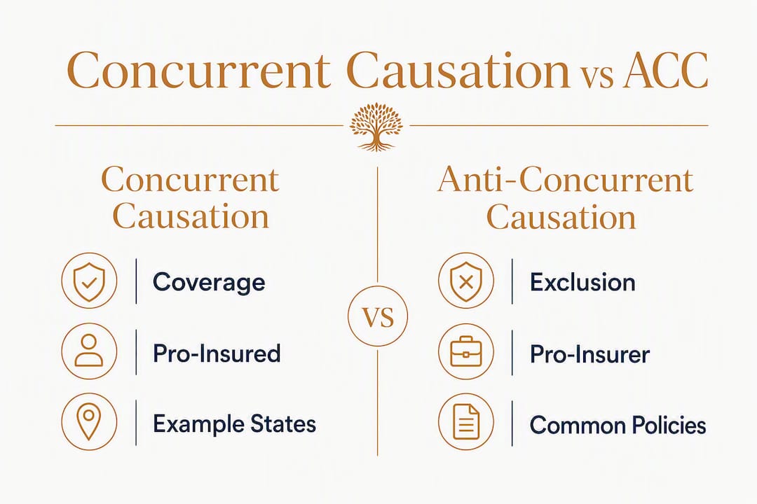 Infographic comparing concurrent causation and anti-concurrent causation doctrines