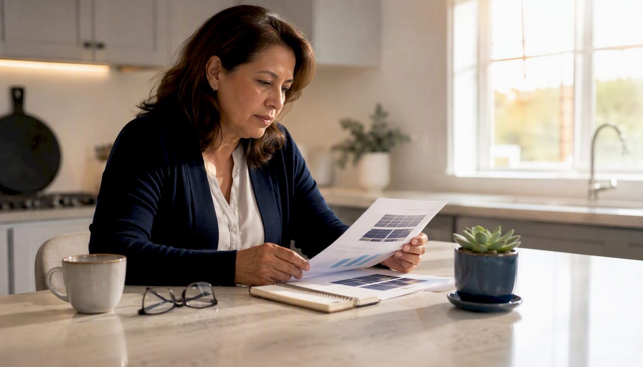 Homeowner reviewing solar savings documents