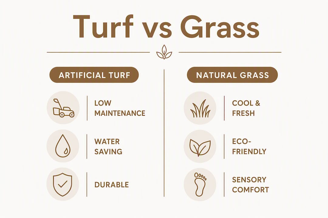 Infographic comparing artificial turf and natural grass