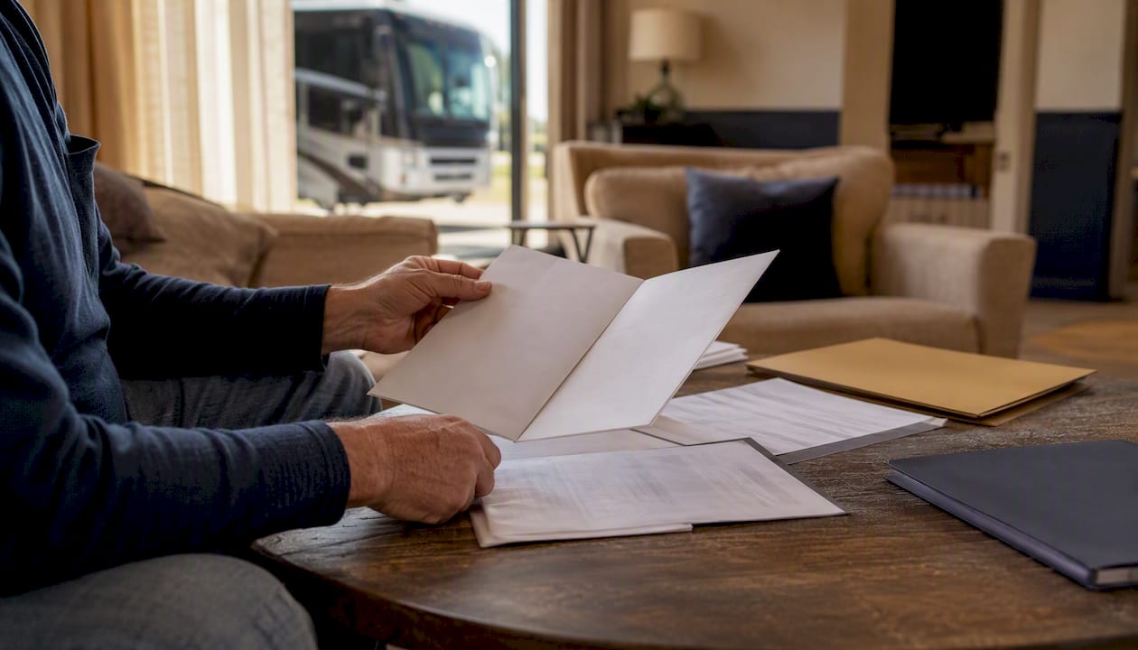 Hands holding warranty booklet and repair orders