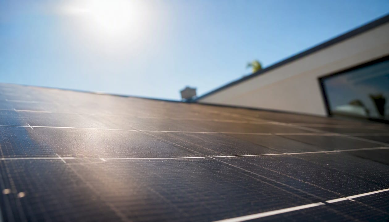Solar panel surface heated by summer sun