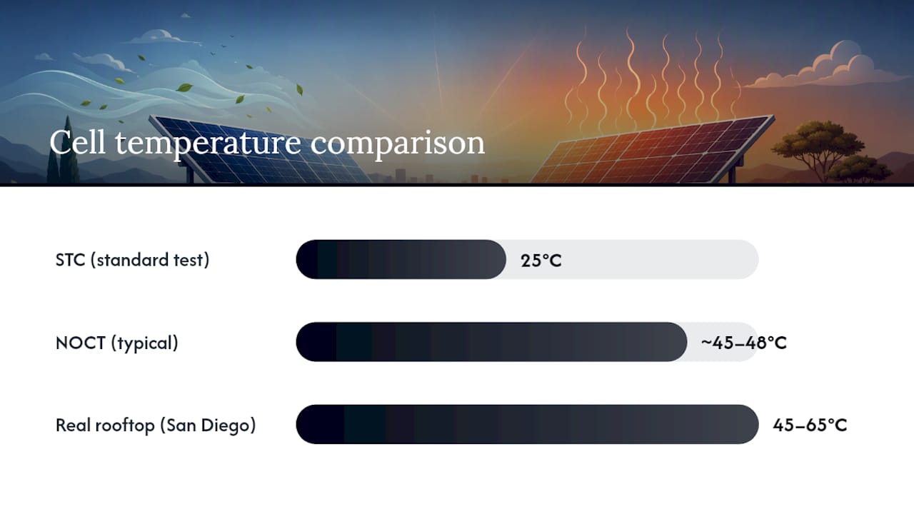 Diagram comparing STC and NOCT solar panel test standards