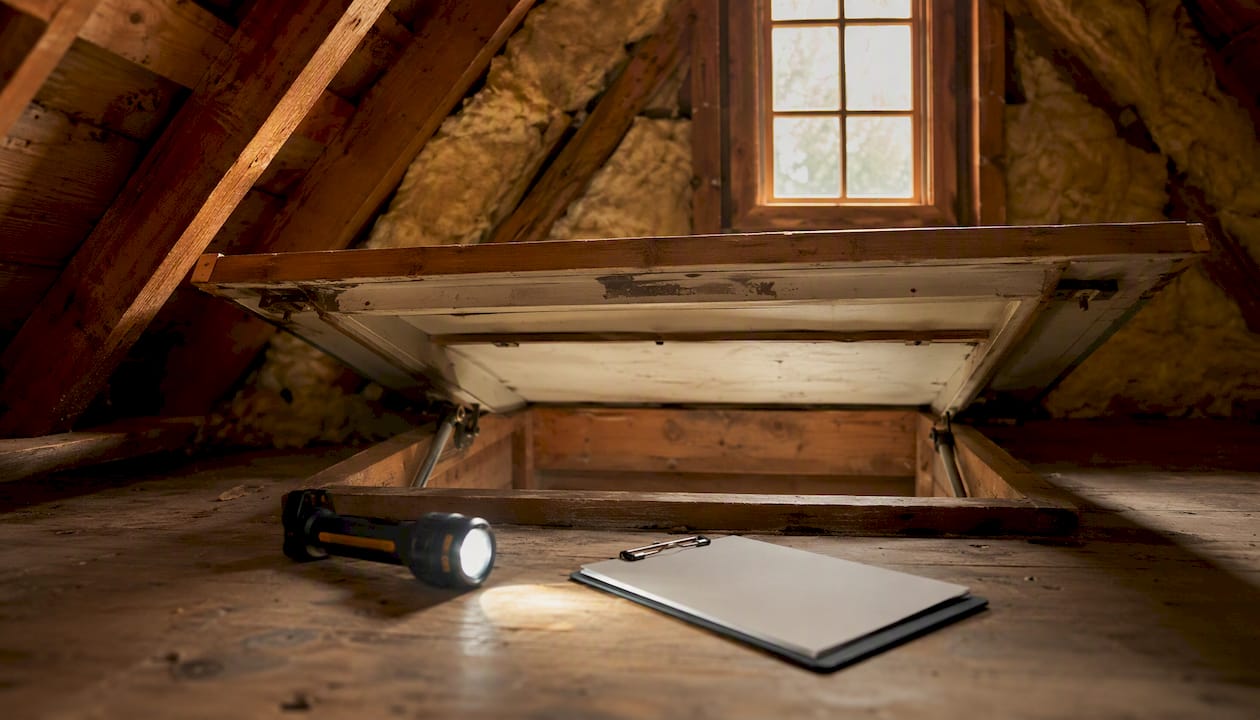 Open attic hatch for inspection