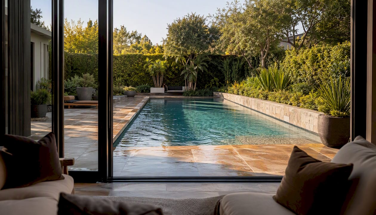 Pool aligned with main sightline from living area