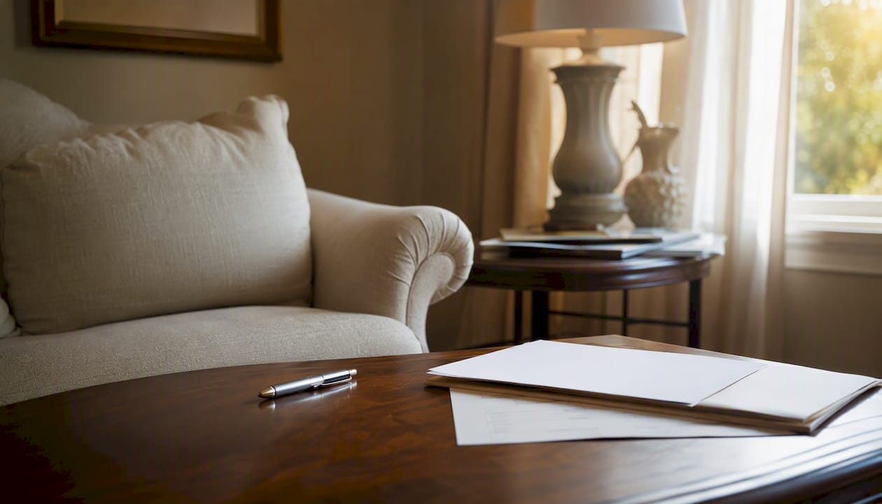 Funeral payment documents on table