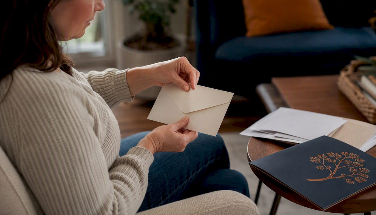 Homeowner completing flood insurance paperwork indoors