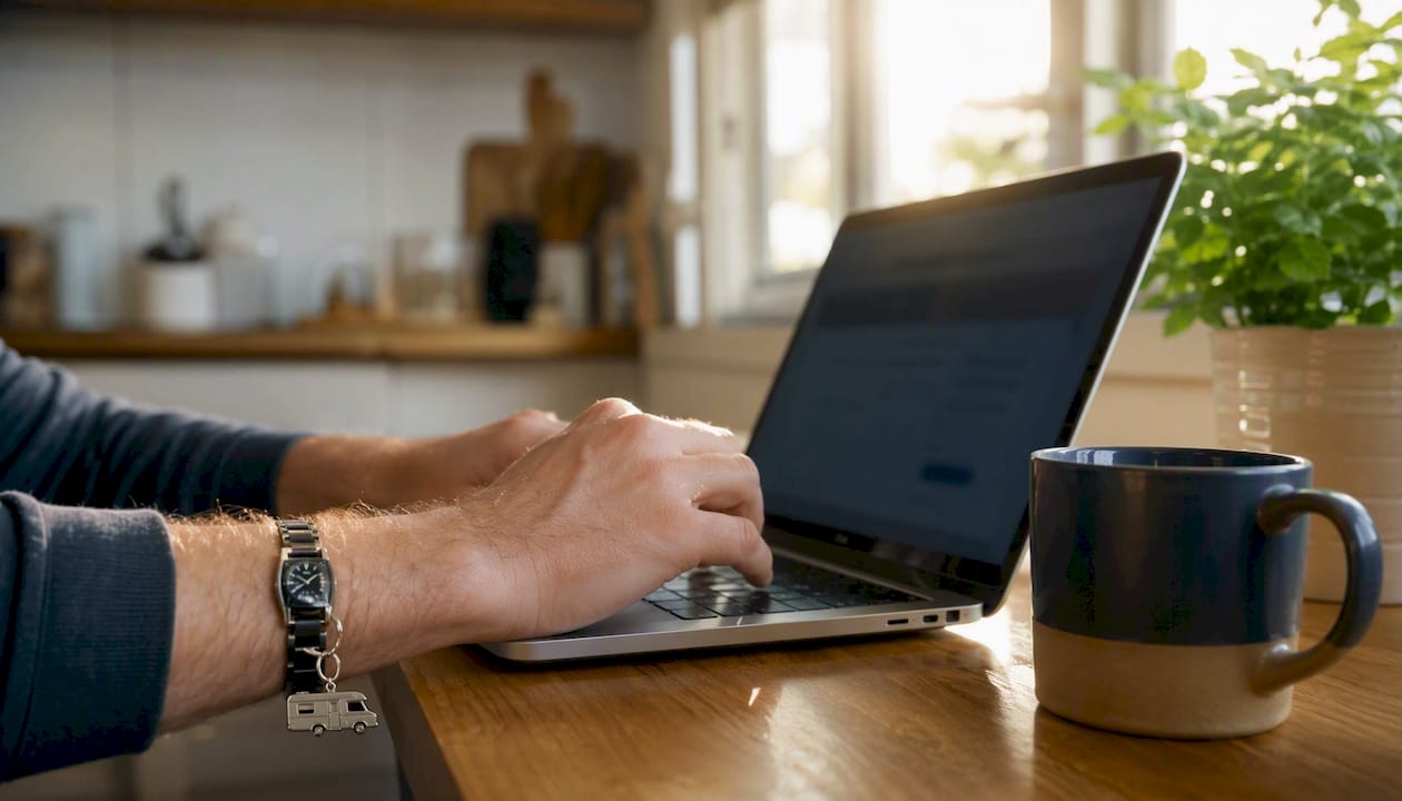 Hands typing complaint on keyboard