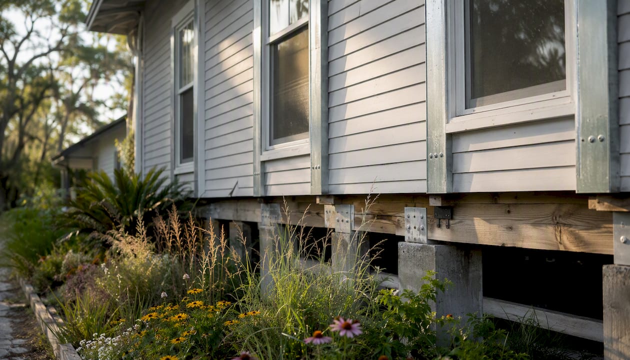 Louisiana home with hurricane reinforcement details