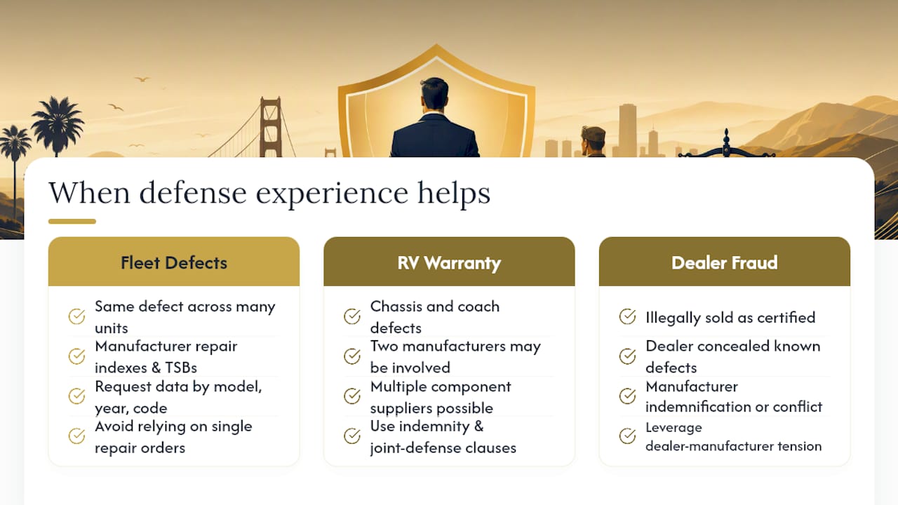 Three case types where defense experience matters most — overview diagram